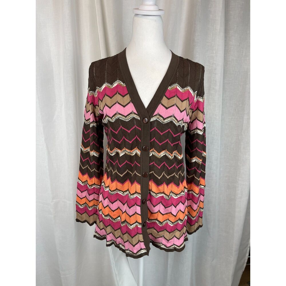 Studio G Multicolor Chevron Cardigan – Size M boho Y2K missoni knit